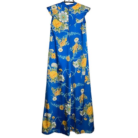 Vintage Malama Sophisticates Hawaiian Dress Long Floral Blue Size Small Medium - Picture 2 of 4